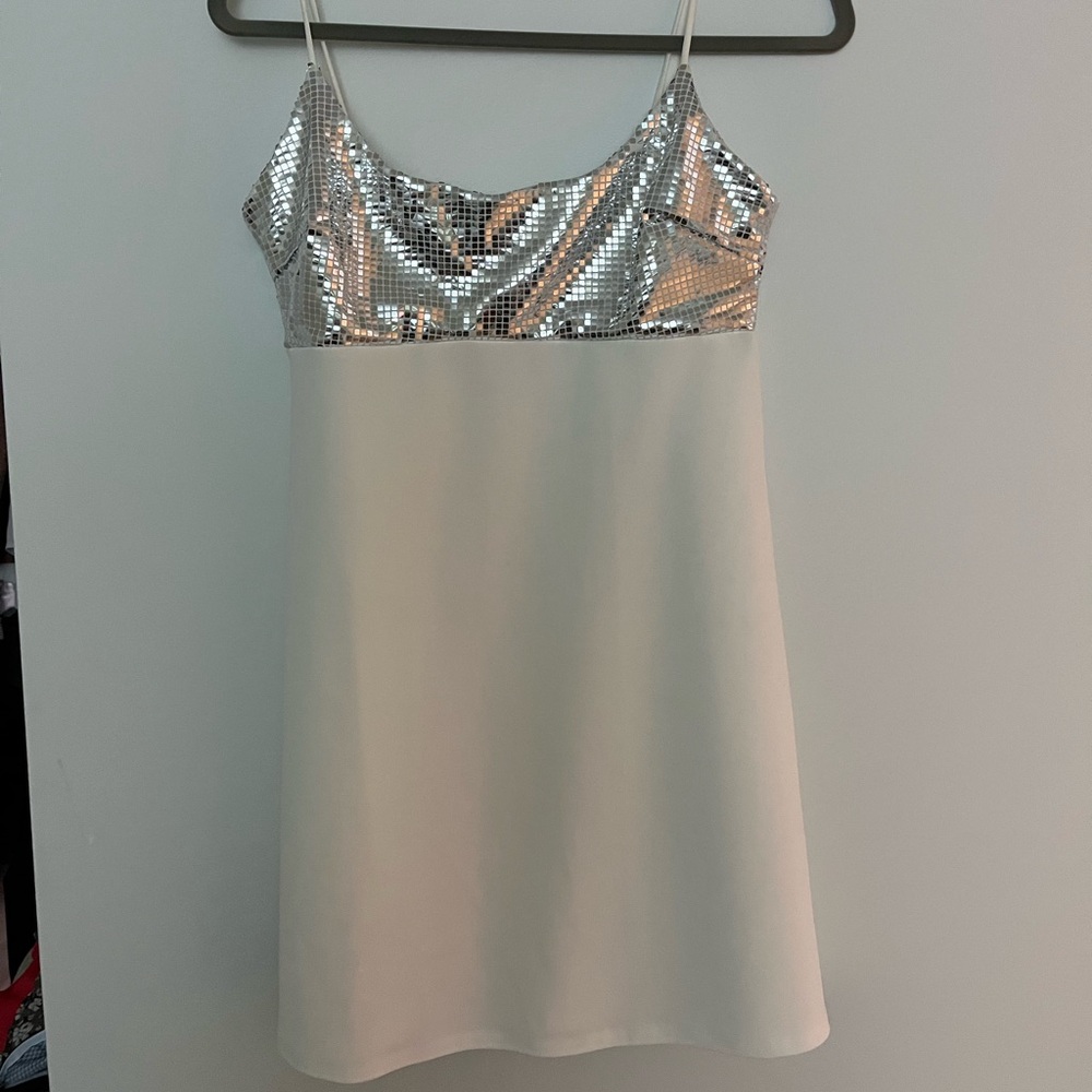 River Island Metallic Silver and White Dress